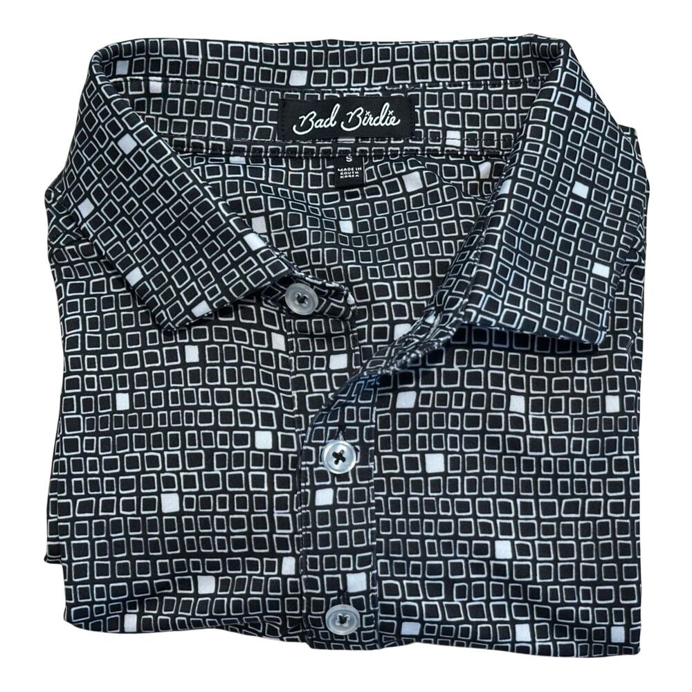 Bad Birdie Block Party Golf Polo Shirt Mens S Black Geometric Performance Sport